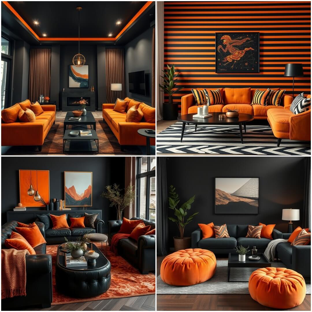 Black and Burnt Orange Living Room: Cozy Warmth Meets Modern Style