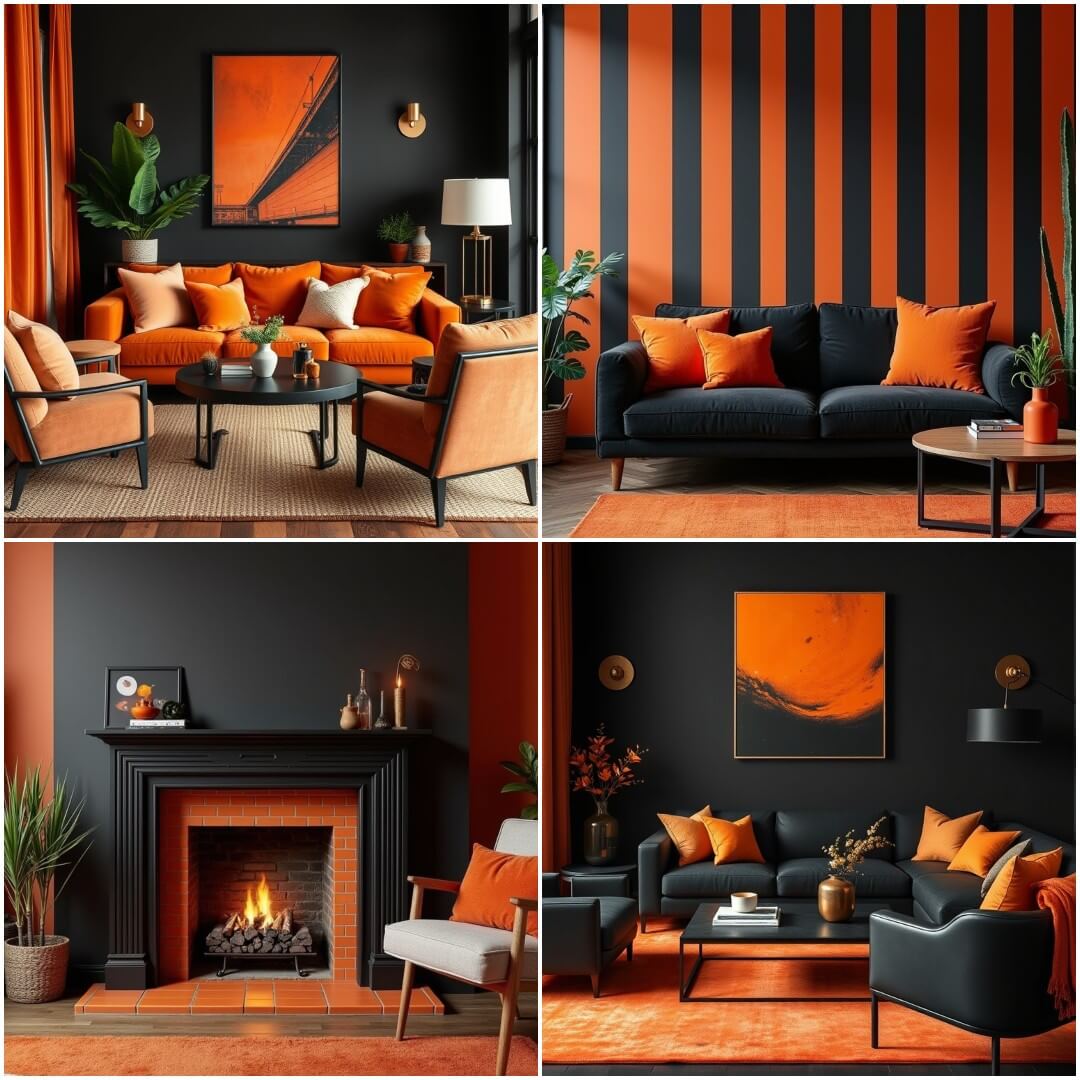 20 Black and Orange Living Room Concepts for a Vibrant Home