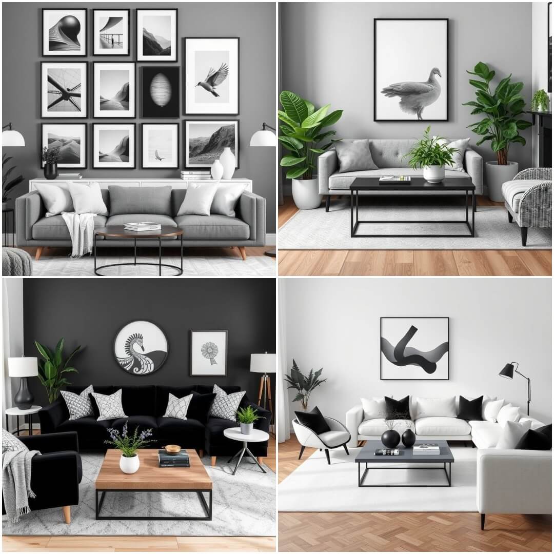 20 Living Room Ideas Featuring Black, Grey, and White Themes