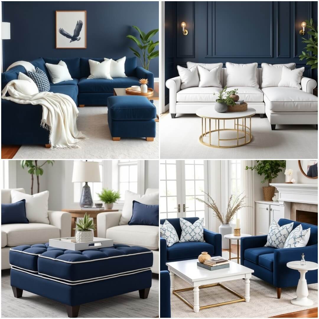 Navy Blue and White Living Room Trends: 20 Must-See Ideas