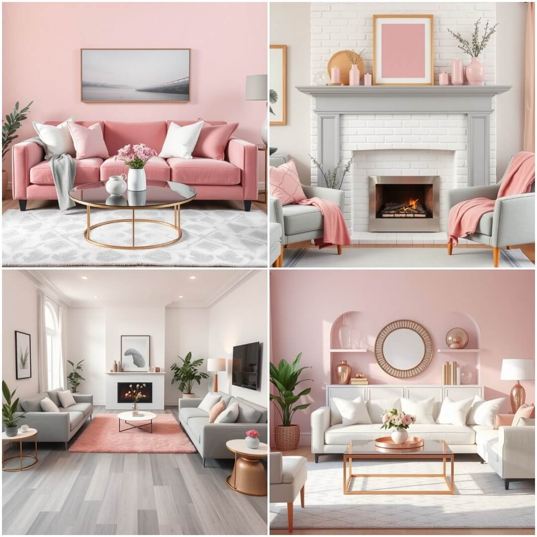 Pink White Grey Living Room