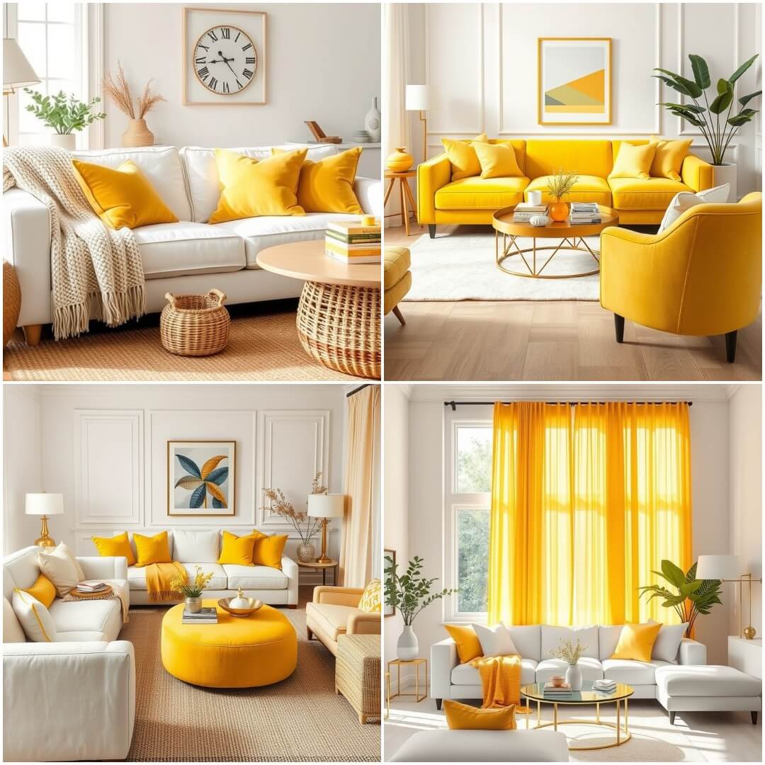 20 Bright and Cozy White and Yellow Living Room Decor Ideas