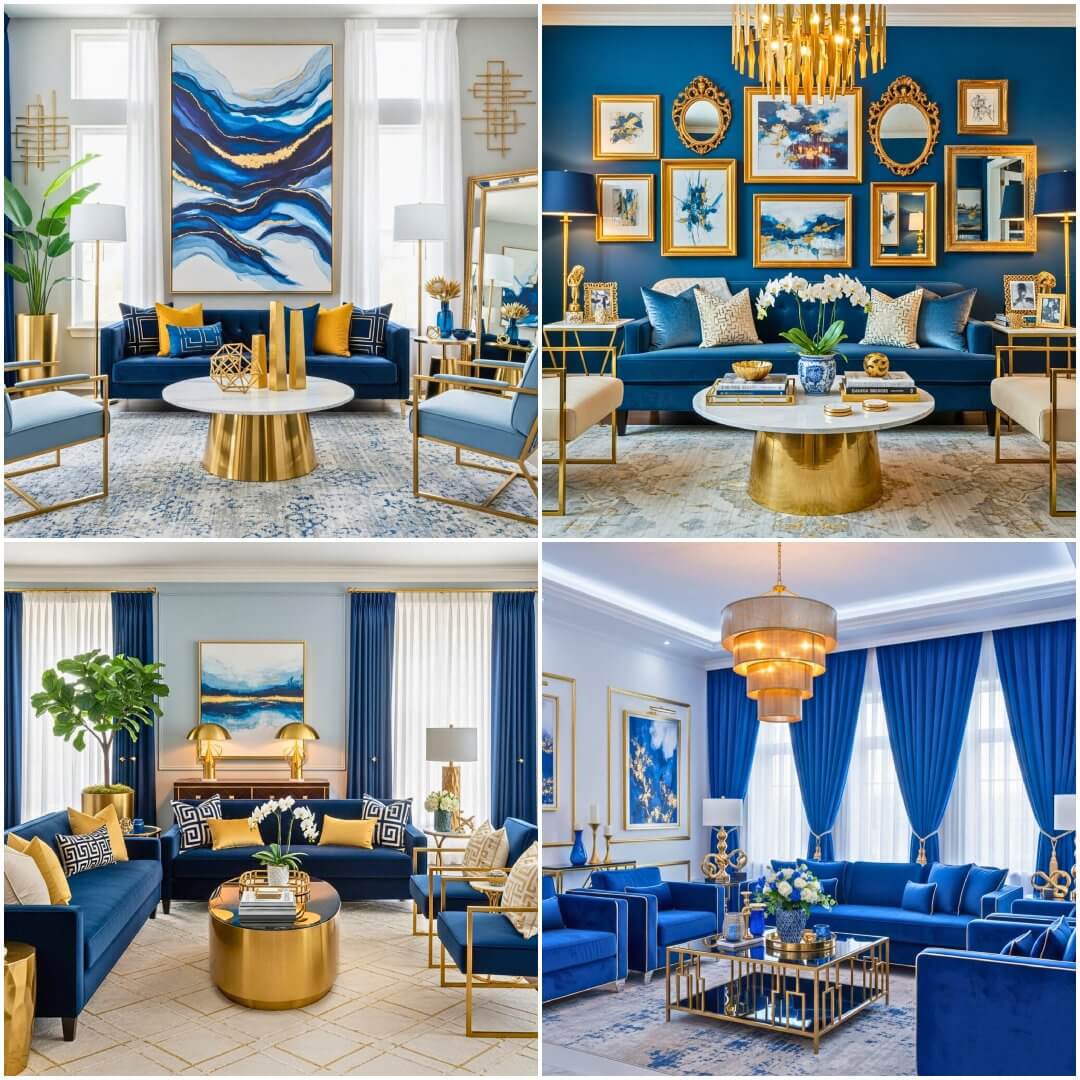 25 Blue and Gold Living Room Ideas to Balance Shine with Cozy Calm