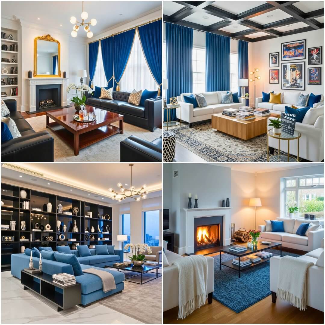25 Black, Blue and White Living Room Ideas for Modern Contrast
