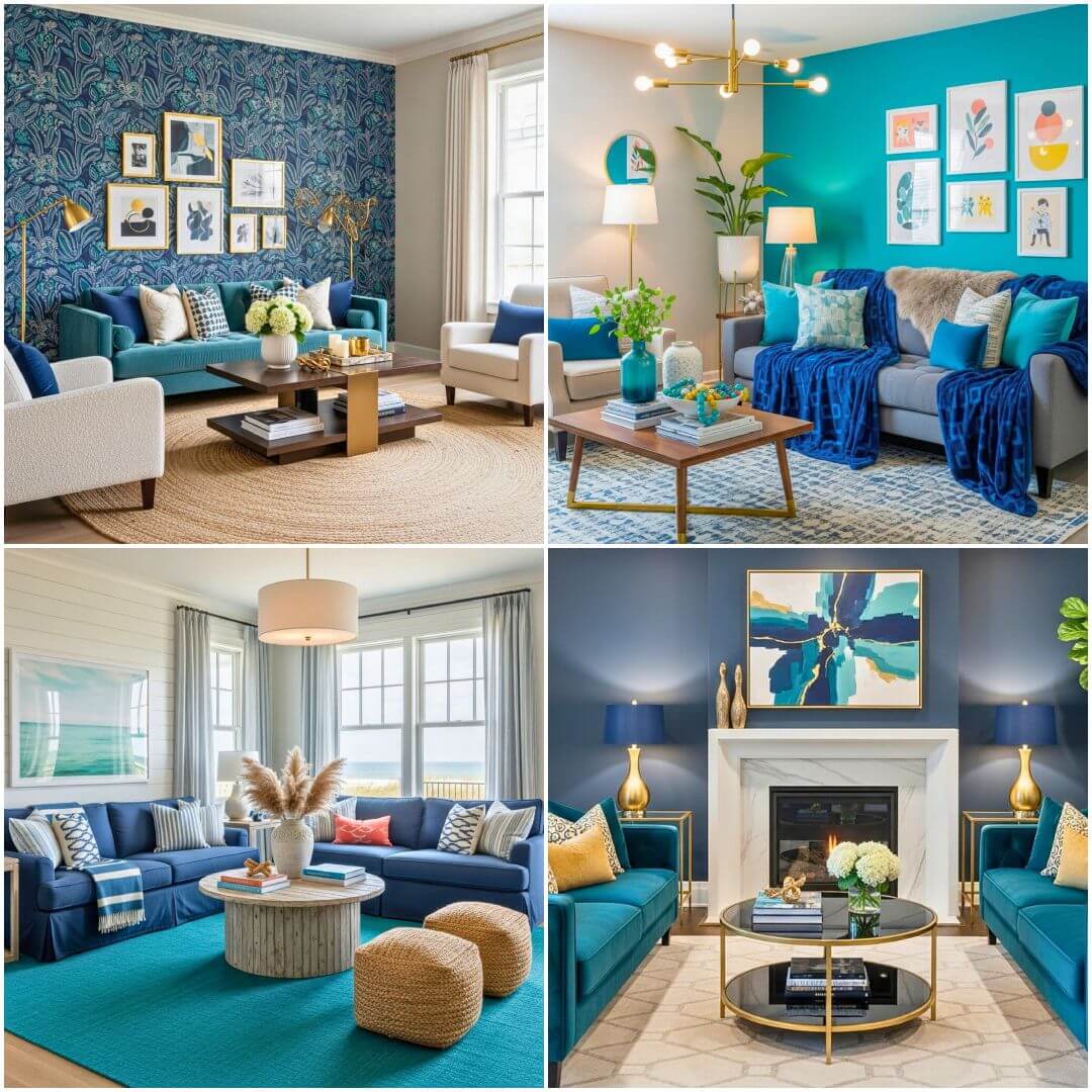 25 Teal and Navy Blue Living Room Ideas with Luxe Moody Accents