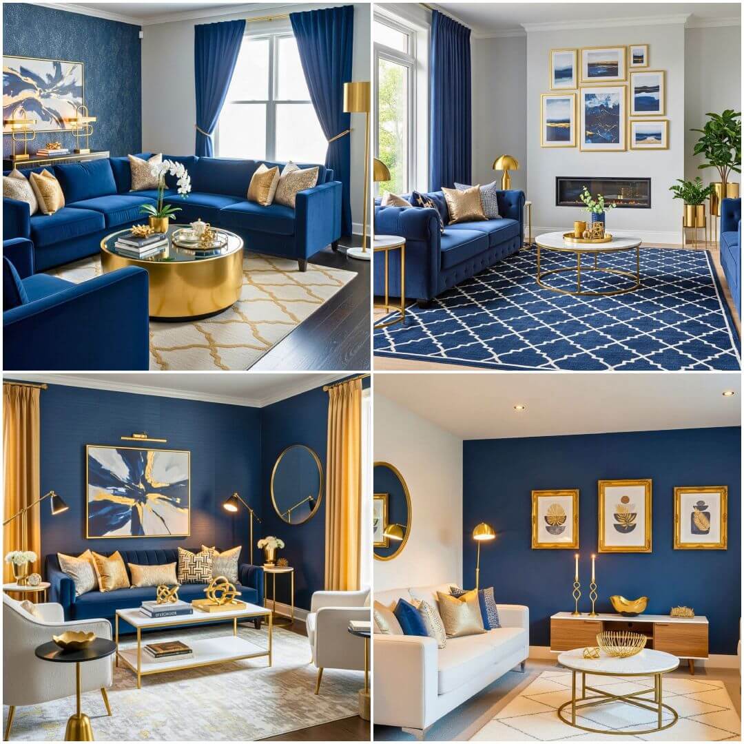 25 Navy Blue and Gold Living Room Ideas for Modern Glamour